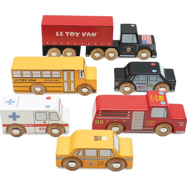  Le Toy Van -  New York  Wood Toy Car Set - 7 Piece -  Preschool