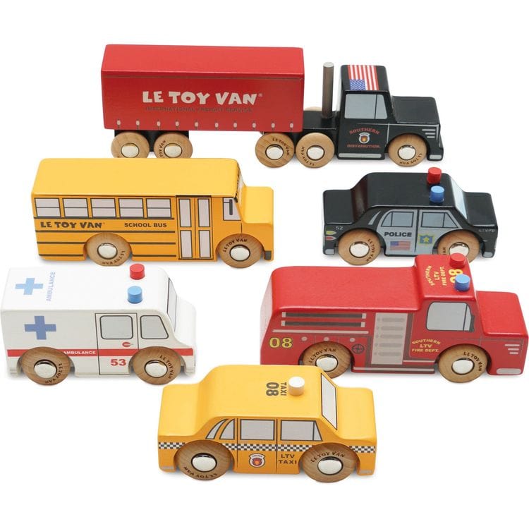  Le Toy Van -  New York  Wood Toy Car Set - 7 Piece -  Preschool