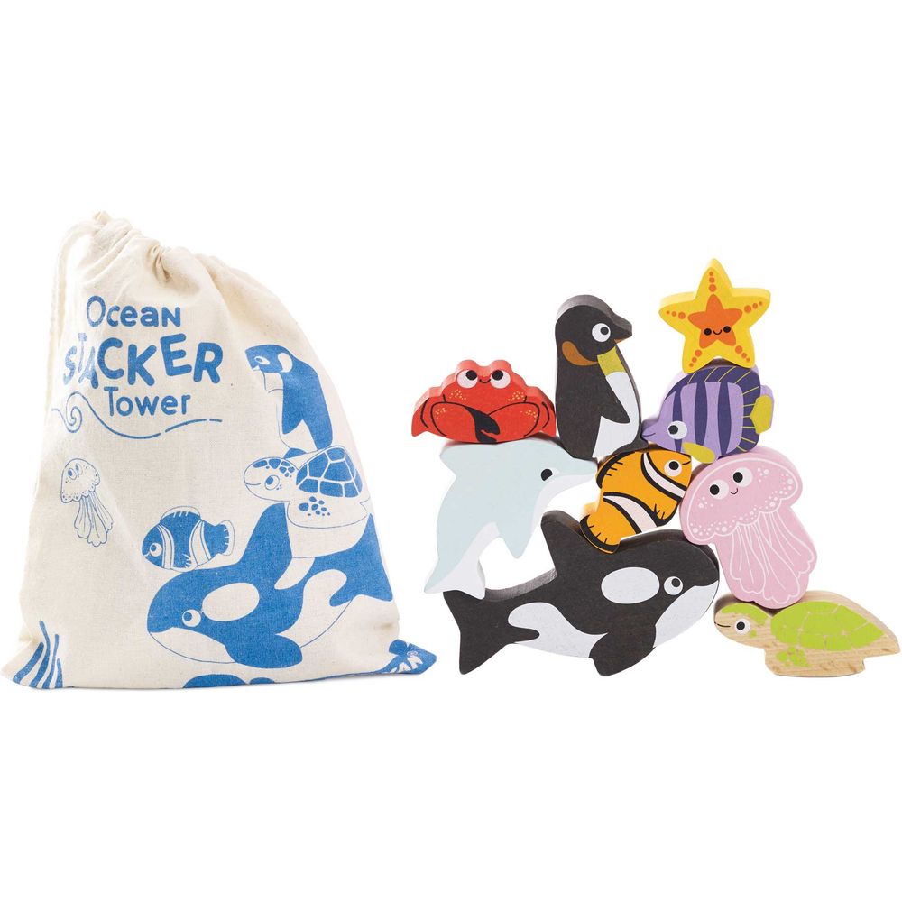  Le Toy Van -  Ocean Life Stacking Animals & Bag -  Infants