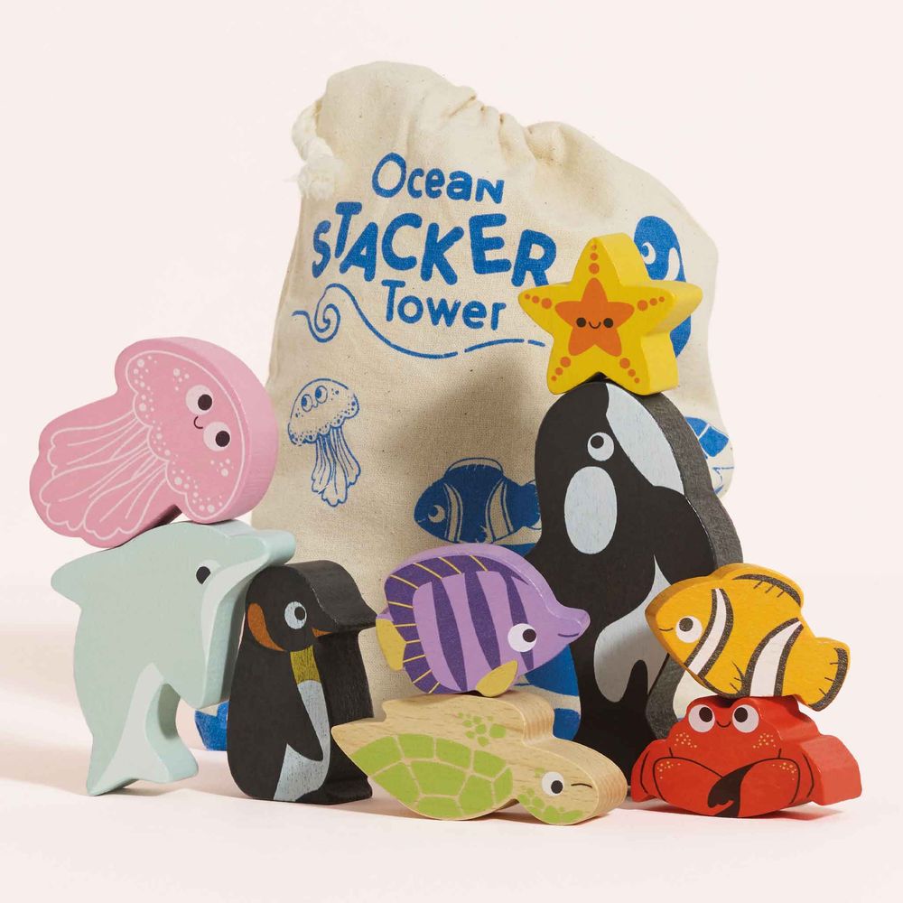  Le Toy Van -  Ocean Life Stacking Animals & Bag -  Infants