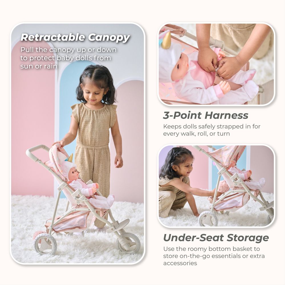 Olivia's Little World Confetti Doll Jogging Stroller with Retractable Canopy
