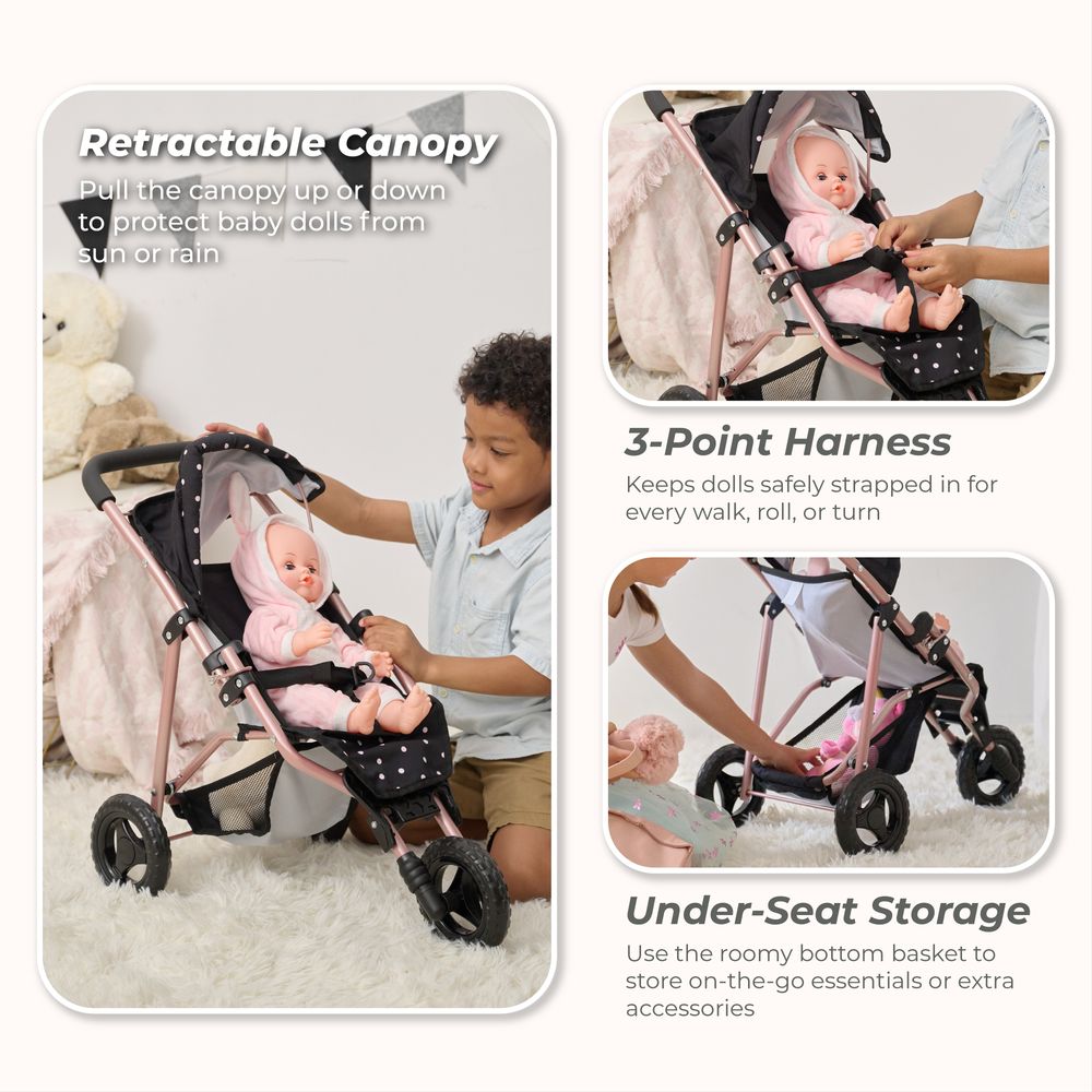  Teamson Kids -  Olivia's Little World Pin Up Doll Jogging Stroller & Retractable Canopy - Black -  Dolls
