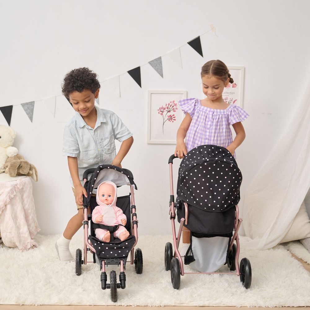  Teamson Kids -  Olivia's Little World Pin Up Doll Jogging Stroller & Retractable Canopy - Black -  Dolls