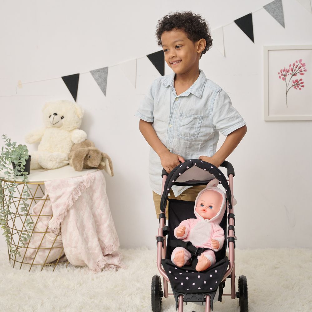  Teamson Kids -  Olivia's Little World Pin Up Doll Jogging Stroller & Retractable Canopy - Black -  Dolls