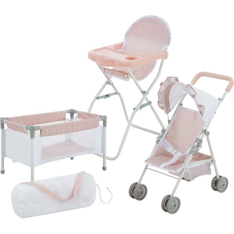  Teamson Kids -  Olivia's Little World Polka Dot Princess Baby Doll 3 Piece Nursery Set - Pink -  Dolls