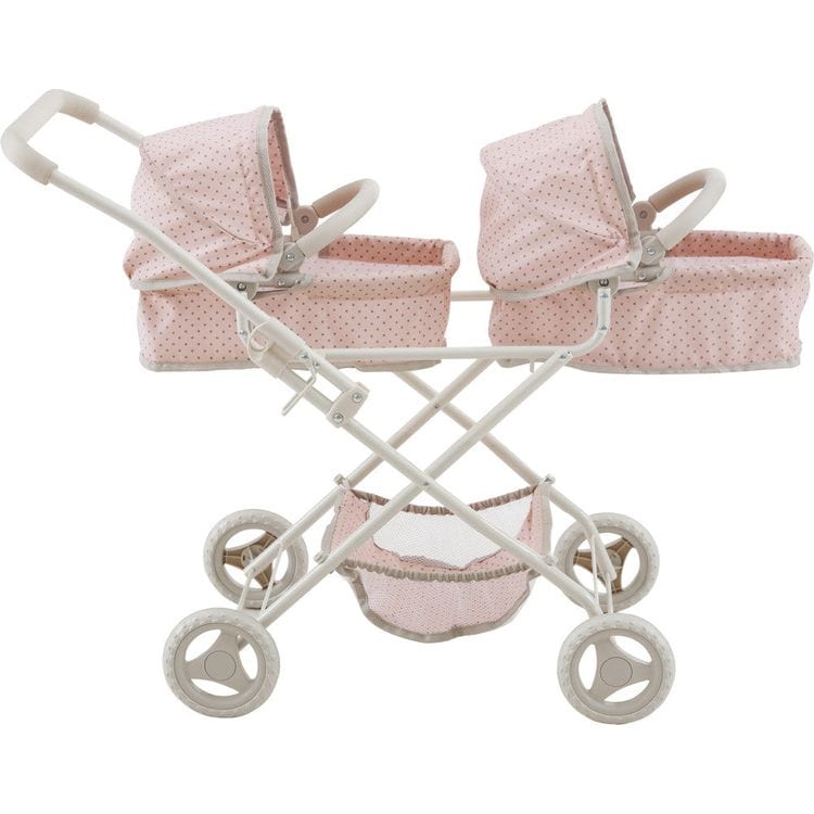 Olivia's Little World Polka Dot Princess Baby Doll Twin Bassinet Stroller, Pink