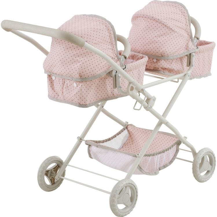 Olivia's Little World Polka Dot Princess Baby Doll Twin Bassinet Stroller, Pink