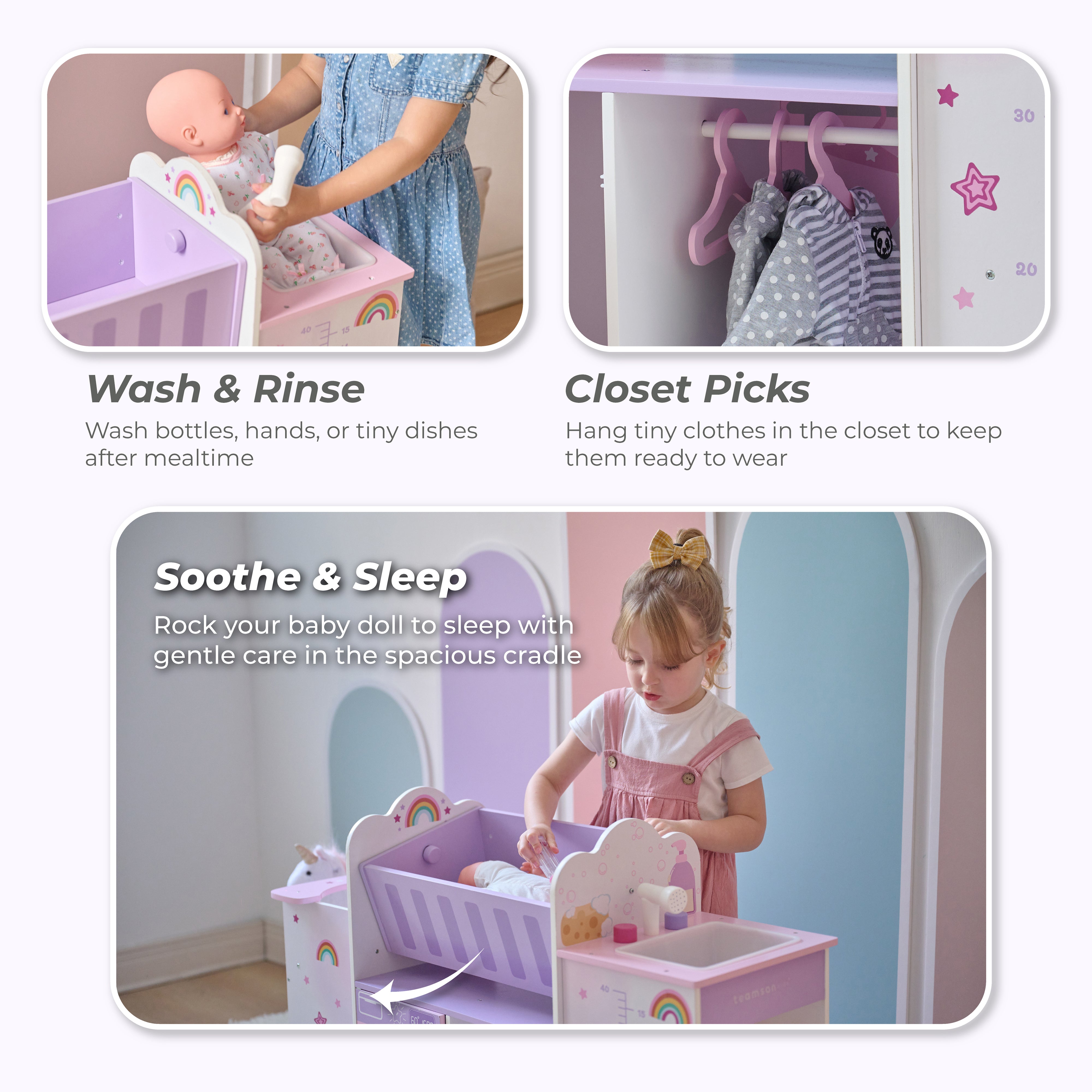  Teamson Kids -  Olivia's Little World Wood Doll Nursery with Cradle, Sink & Closet -  Dolls