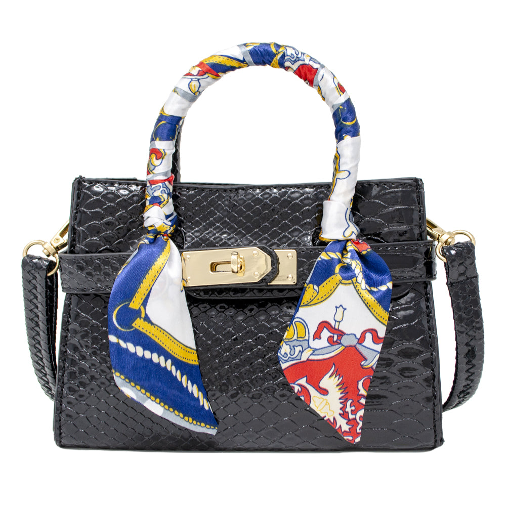  Zomi Gem -  Patent Crocodile Buckle Handbag - Black -  Trend Accessories