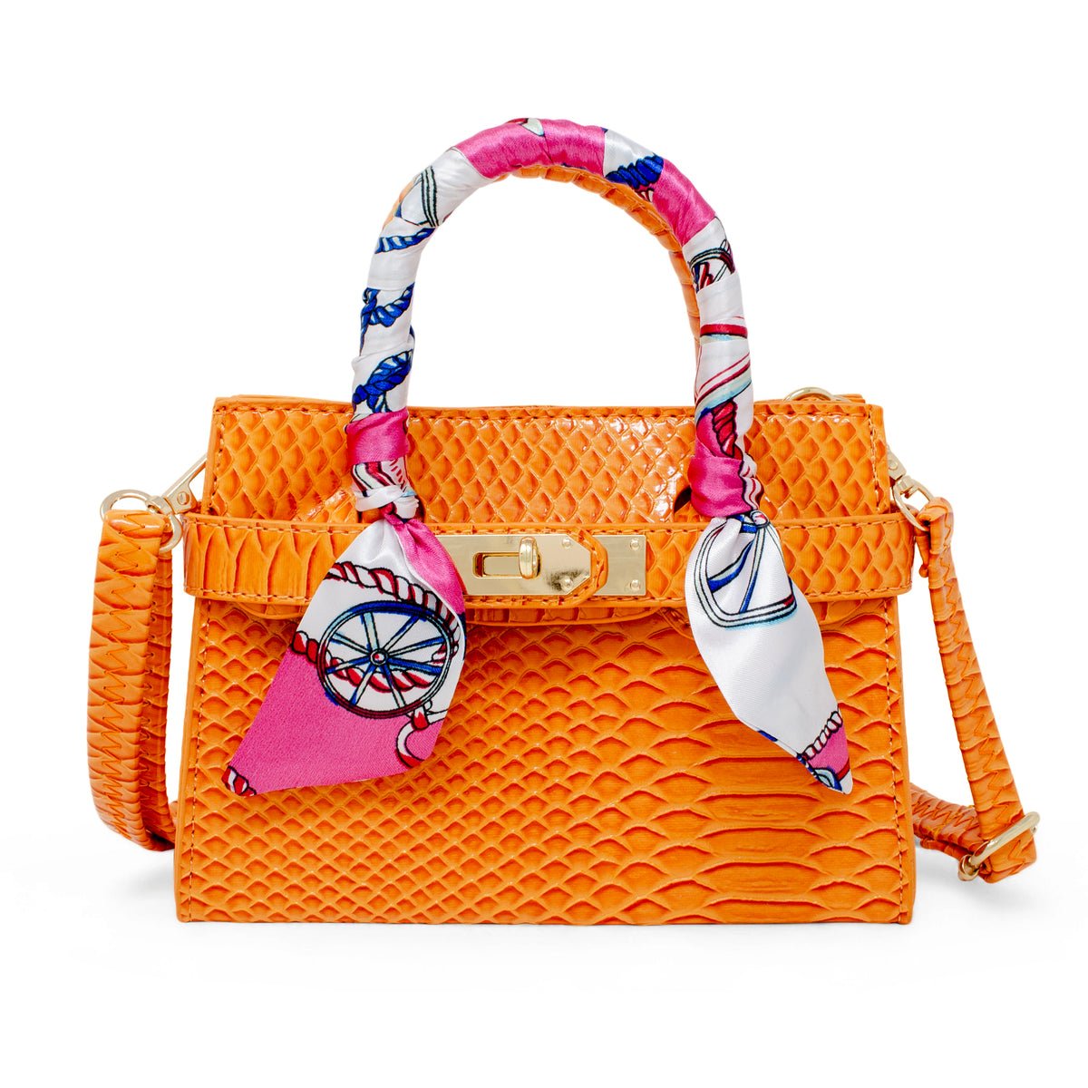  Zomi Gem -  Patent Crocodile Buckle Handbag - Orange -  Trend Accessories