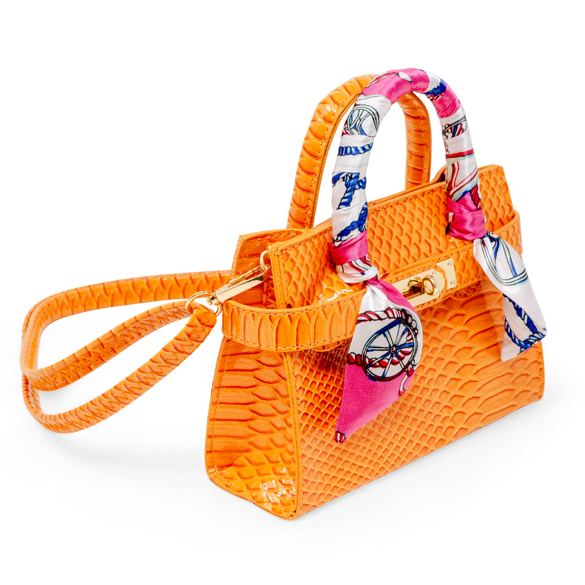  Zomi Gem -  Patent Crocodile Buckle Handbag - Orange -  Trend Accessories