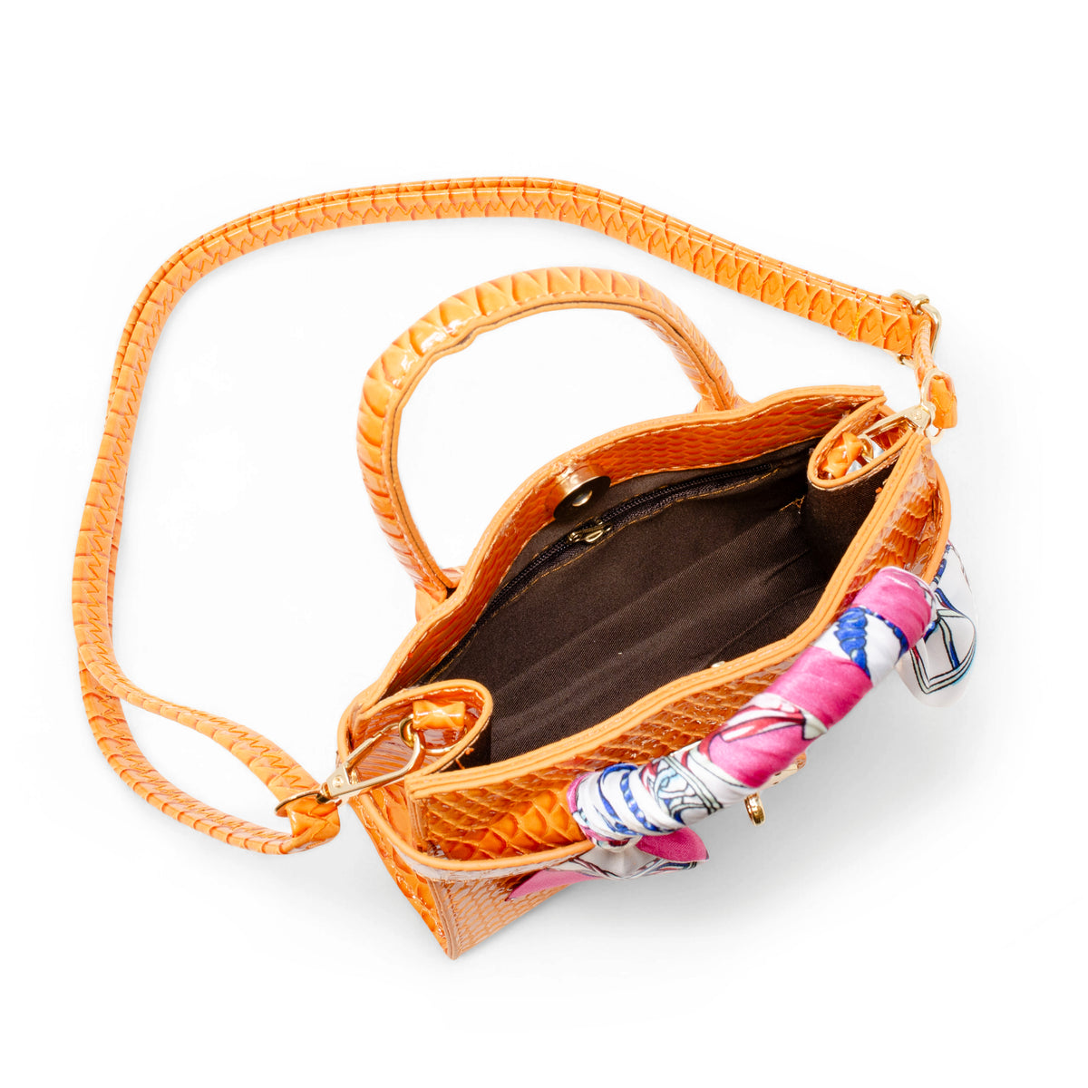 Zomi Gem -  Patent Crocodile Buckle Handbag - Orange -  Trend Accessories