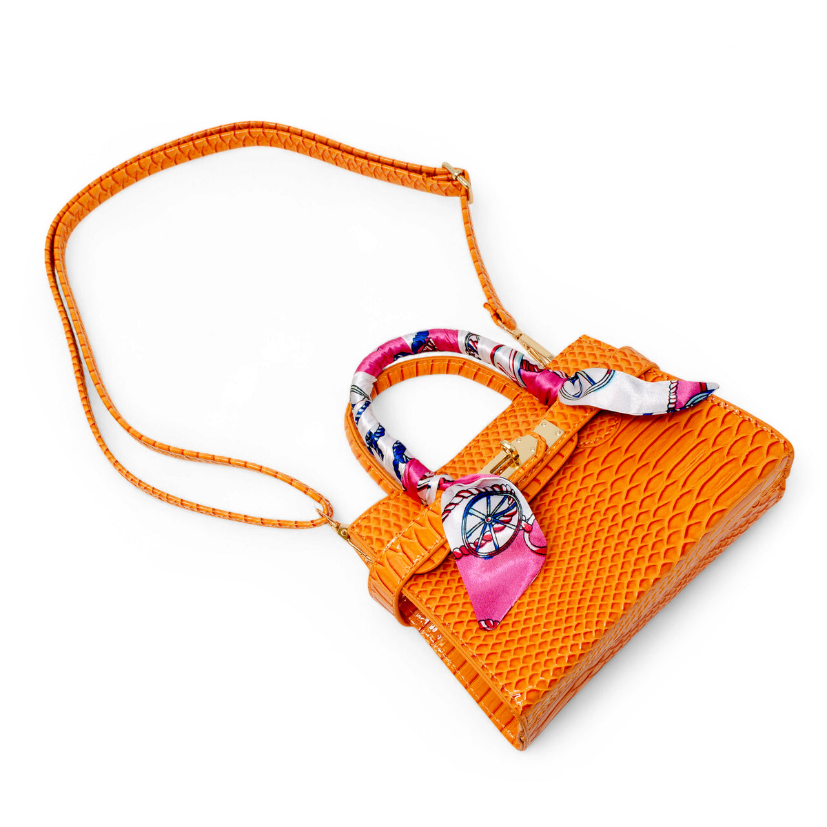  Zomi Gem -  Patent Crocodile Buckle Handbag - Orange -  Trend Accessories