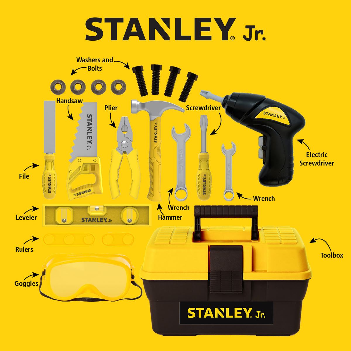 Stanley Jr. -  Pretend Play Toolbox Set- 21 Pieces -  Preschool