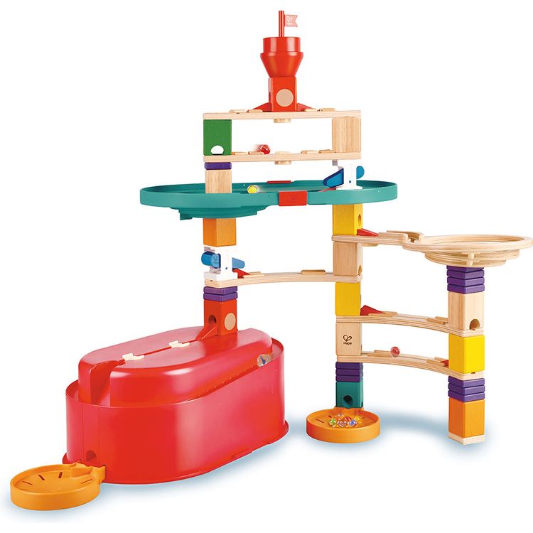  Hape -  Quadrilla Stack Track Bucket Set Wooden Marble Run Blocks -  STEM