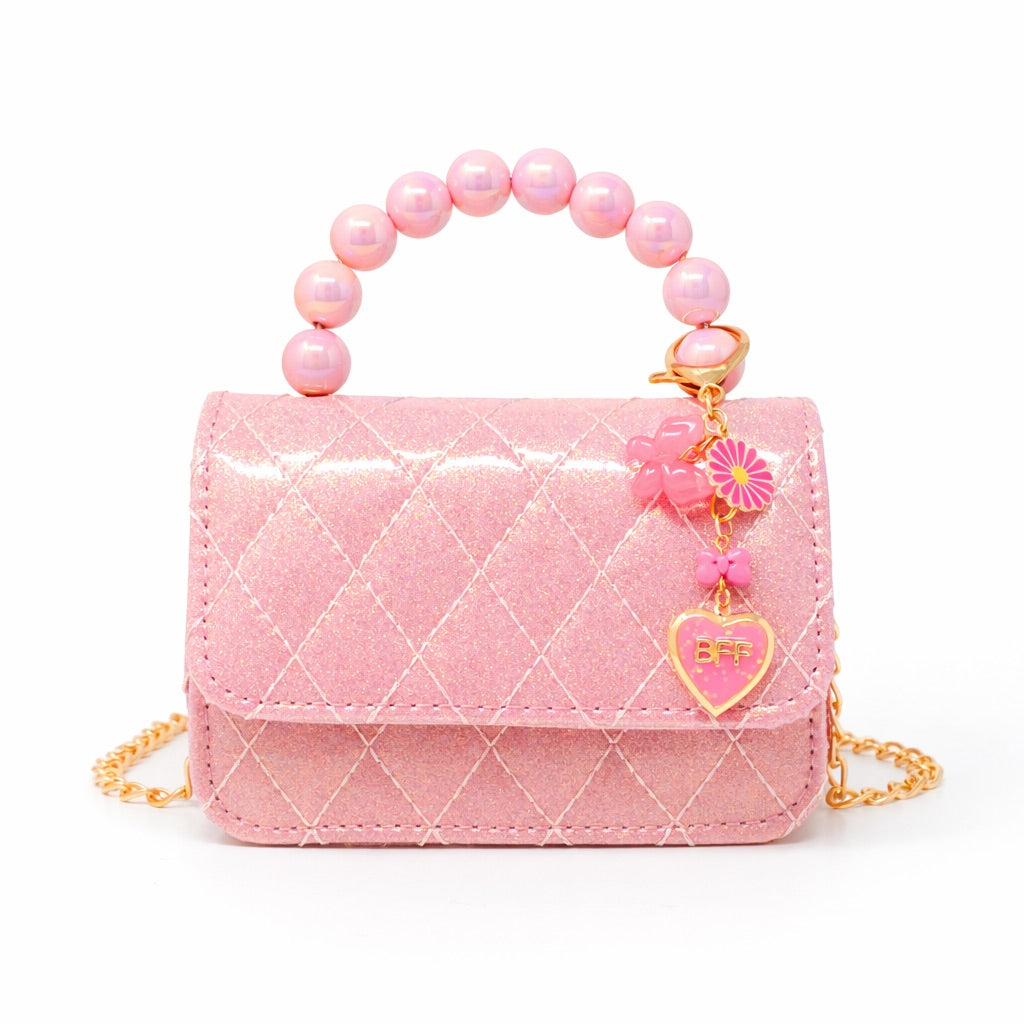  Zomi Gem -  Quilted BFF Blossom Pearl Handle Handbag - Pink Lemonade -  Trend Accessories