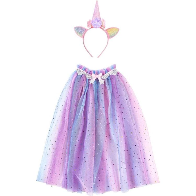  Great Pretenders -  Rainbow Unicorn Cape & Headband - Size 4-6 Years -  Dress up