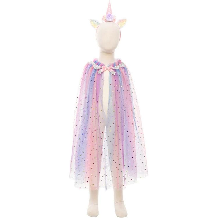  Great Pretenders -  Rainbow Unicorn Cape & Headband - Size 4-6 Years -  Dress up