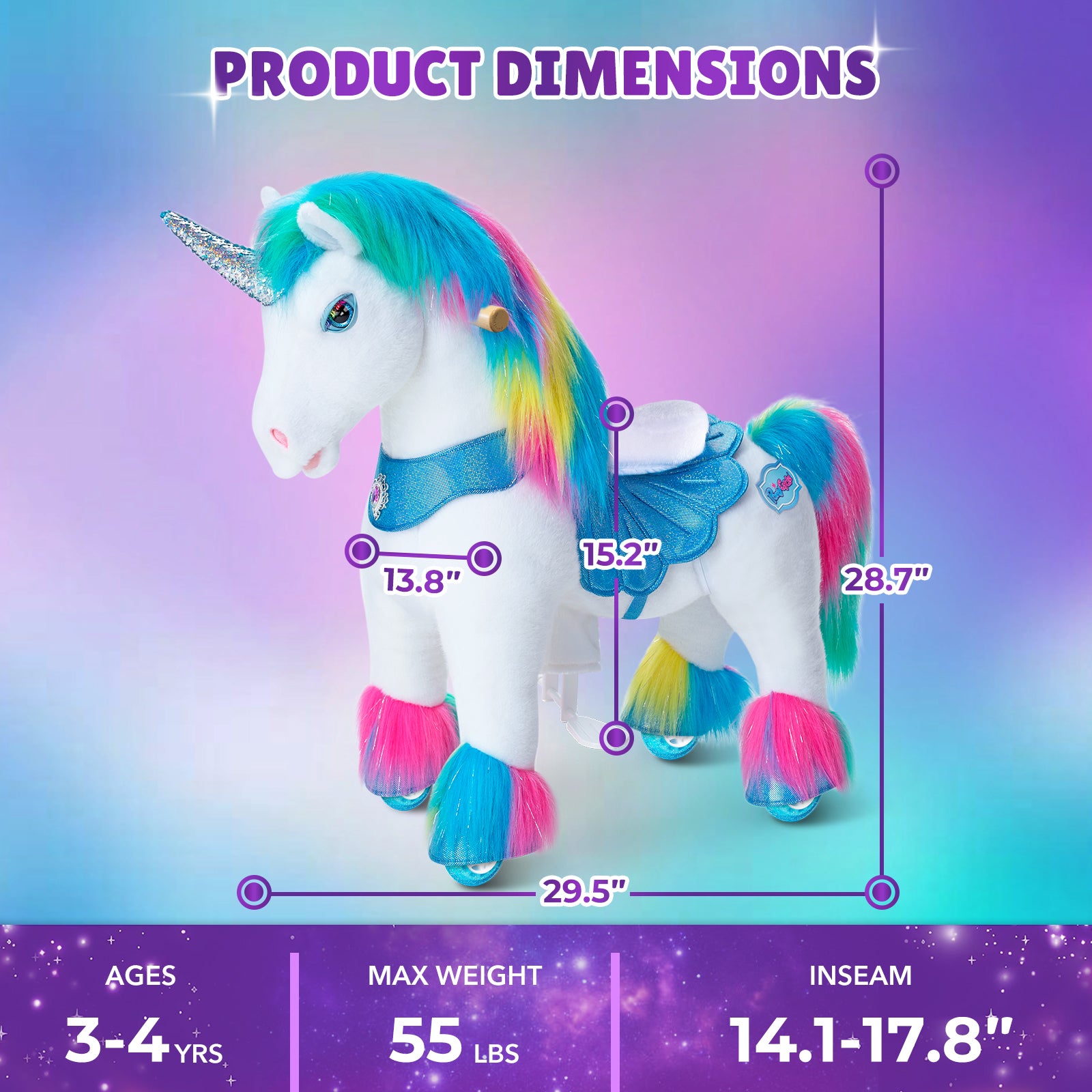  PonyCycle, Inc. -  Rainbow Unicorn Model Y Ride on Toy - 3-4 Years -  Preschool