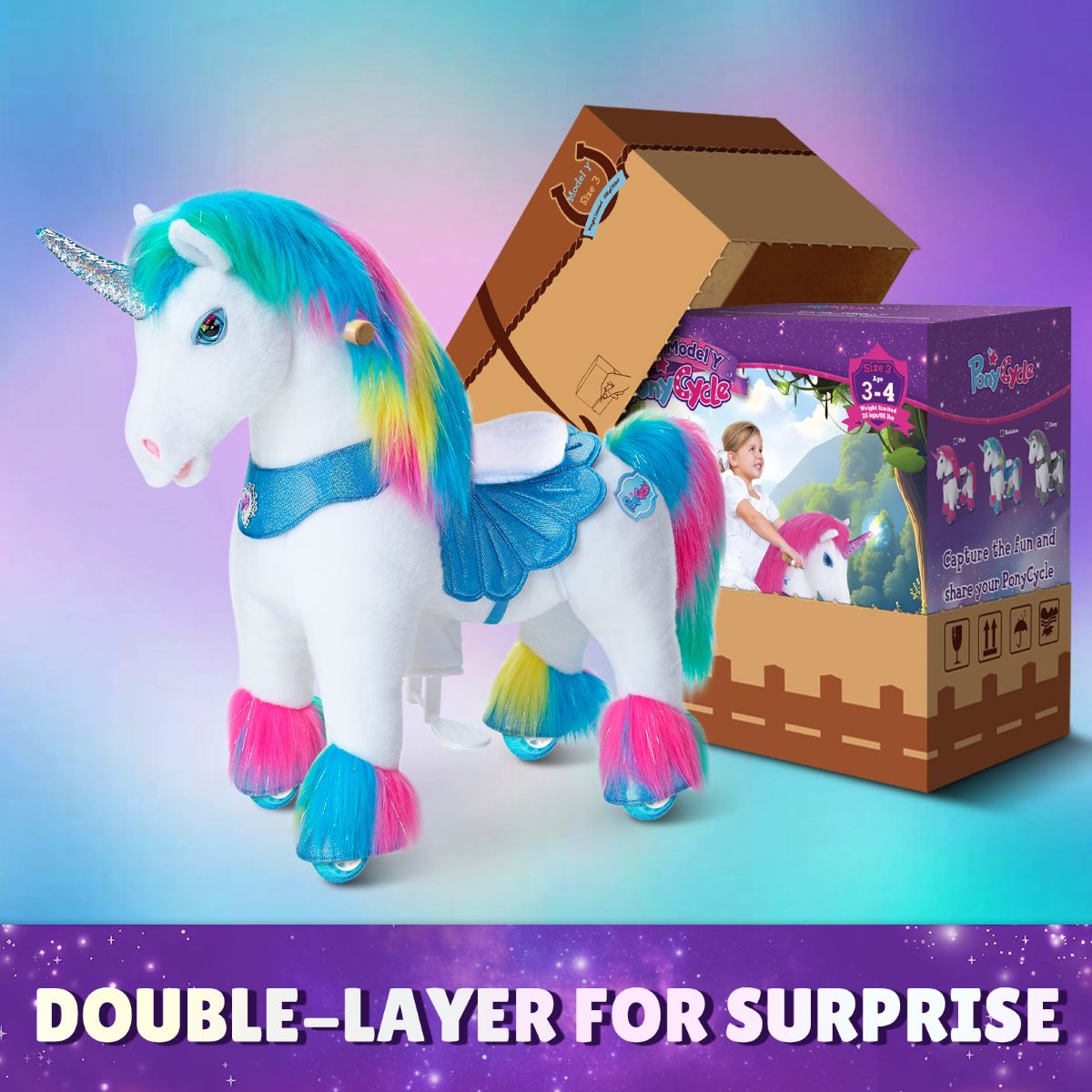  PonyCycle, Inc. -  Rainbow Unicorn Model Y Ride on Toy - 3-4 Years -  Preschool