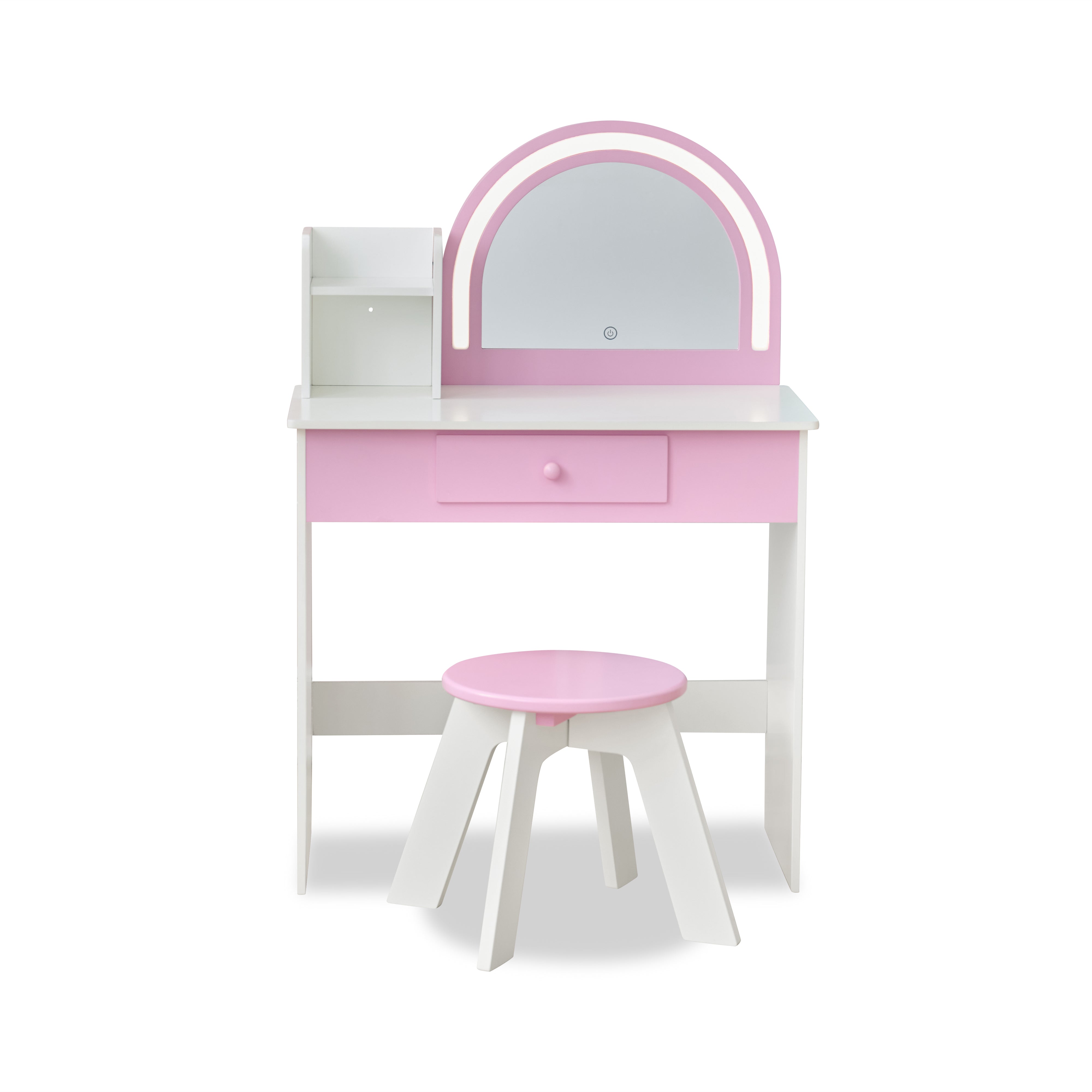  Teamson Kids -  Rosé Shine Wood Vanity & Desk with LED Mirror & Stool - Pink/White -  Room Decor