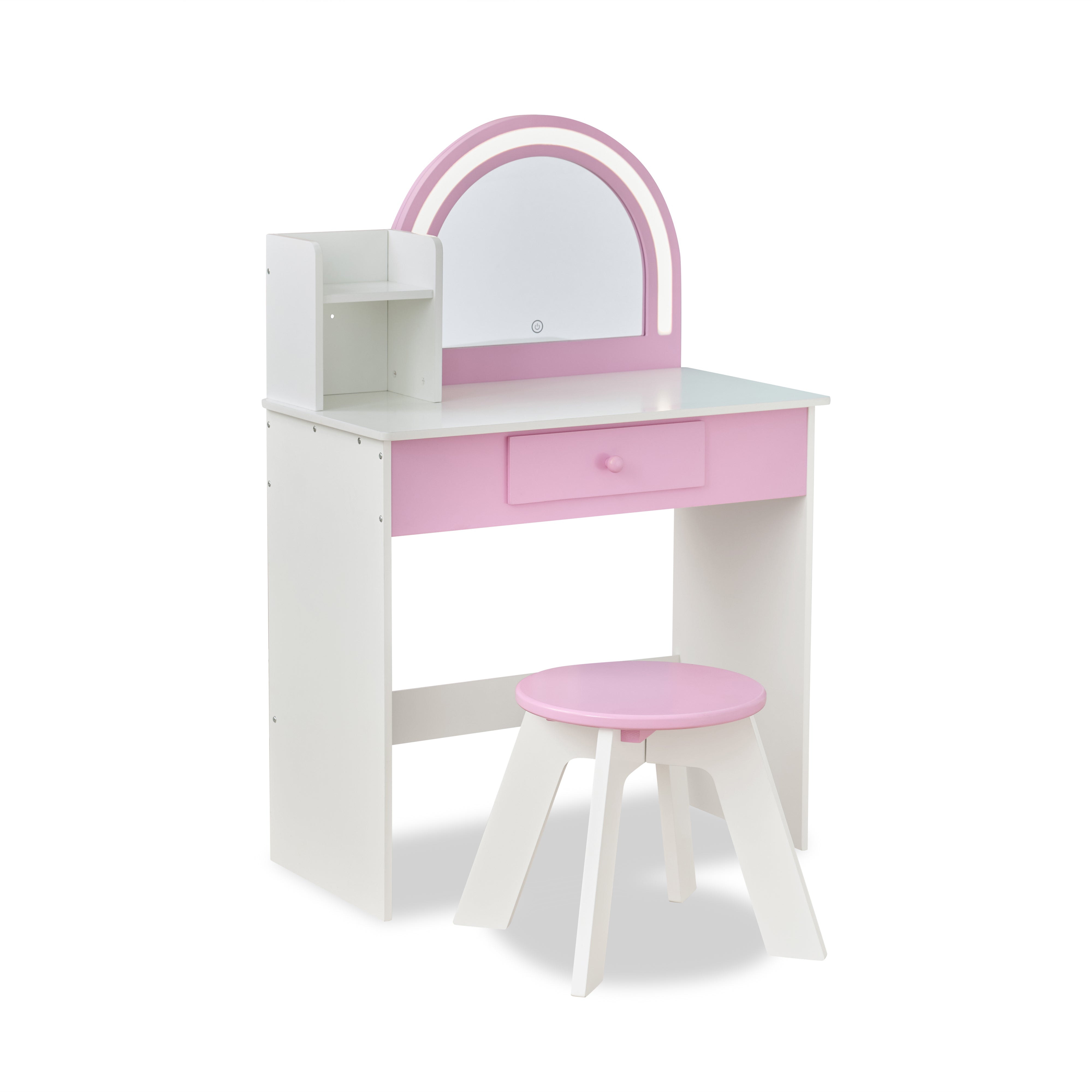  Teamson Kids -  Rosé Shine Wood Vanity & Desk with LED Mirror & Stool - Pink/White -  Room Decor