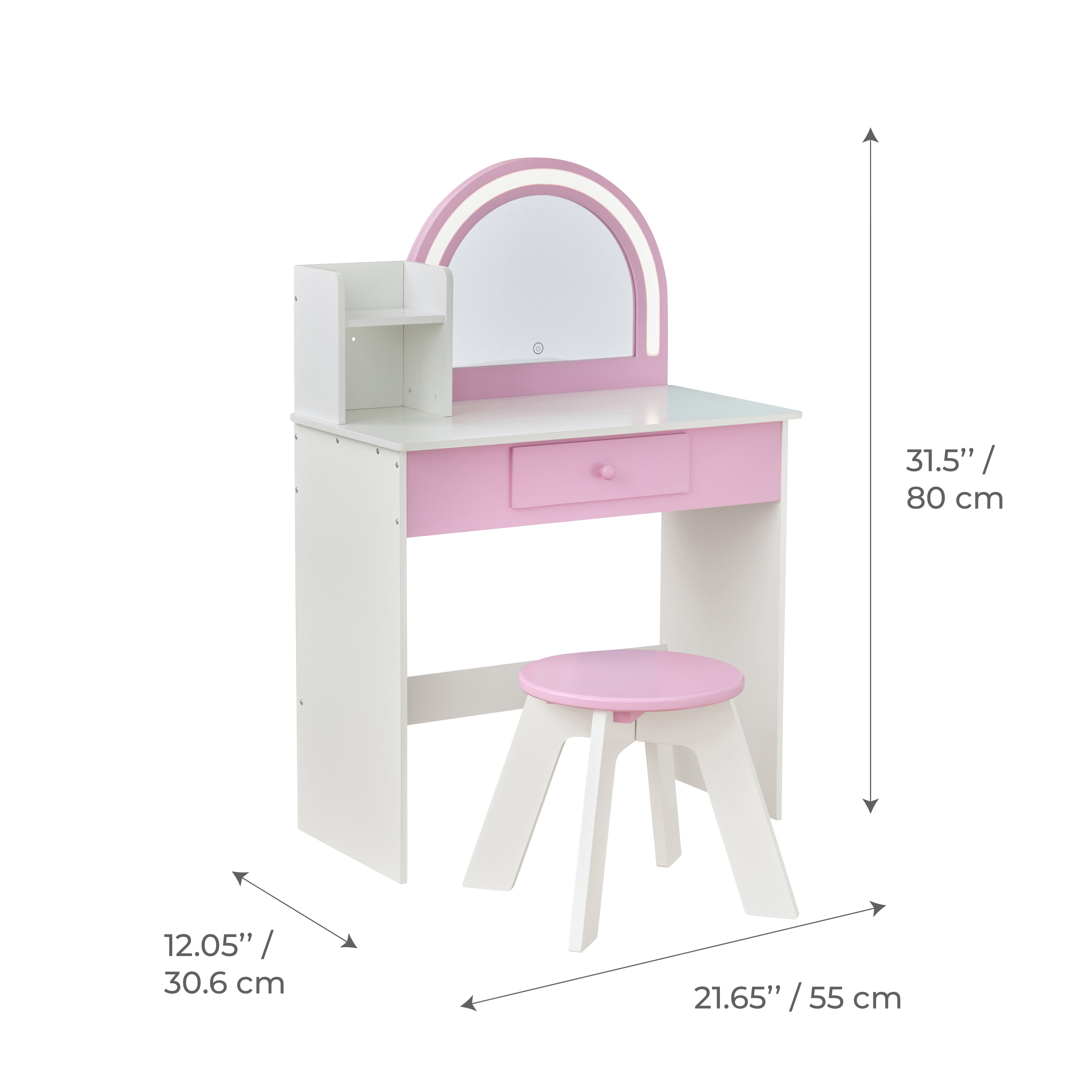  Teamson Kids -  Rosé Shine Wood Vanity & Desk with LED Mirror & Stool - Pink/White -  Room Decor