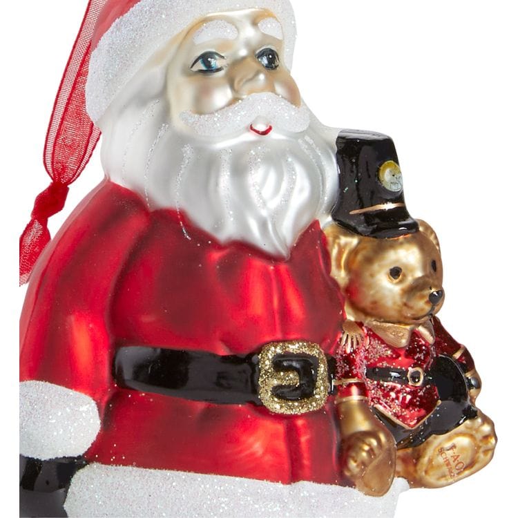  FAO Schwarz -  Santa & Teddy Bear Glass Ornament -  Holiday