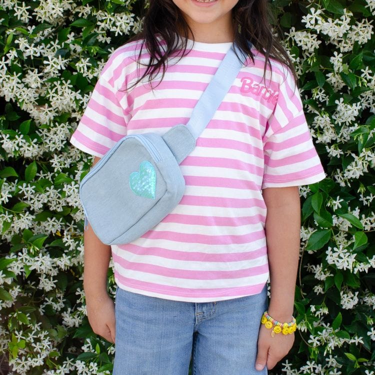  Zomi Gem -  Sequin Heart Belt Bag for Kids - Blue (Denim) -  Trend Accessories