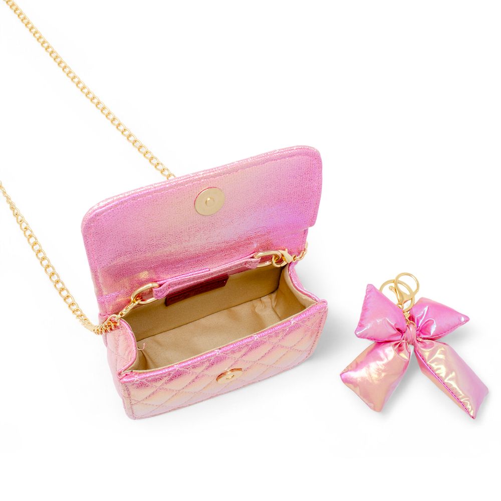  Zomi Gem -  Shiny Quilted Fluffy Bow Handbag - Hot Pink -  Trend Accessories