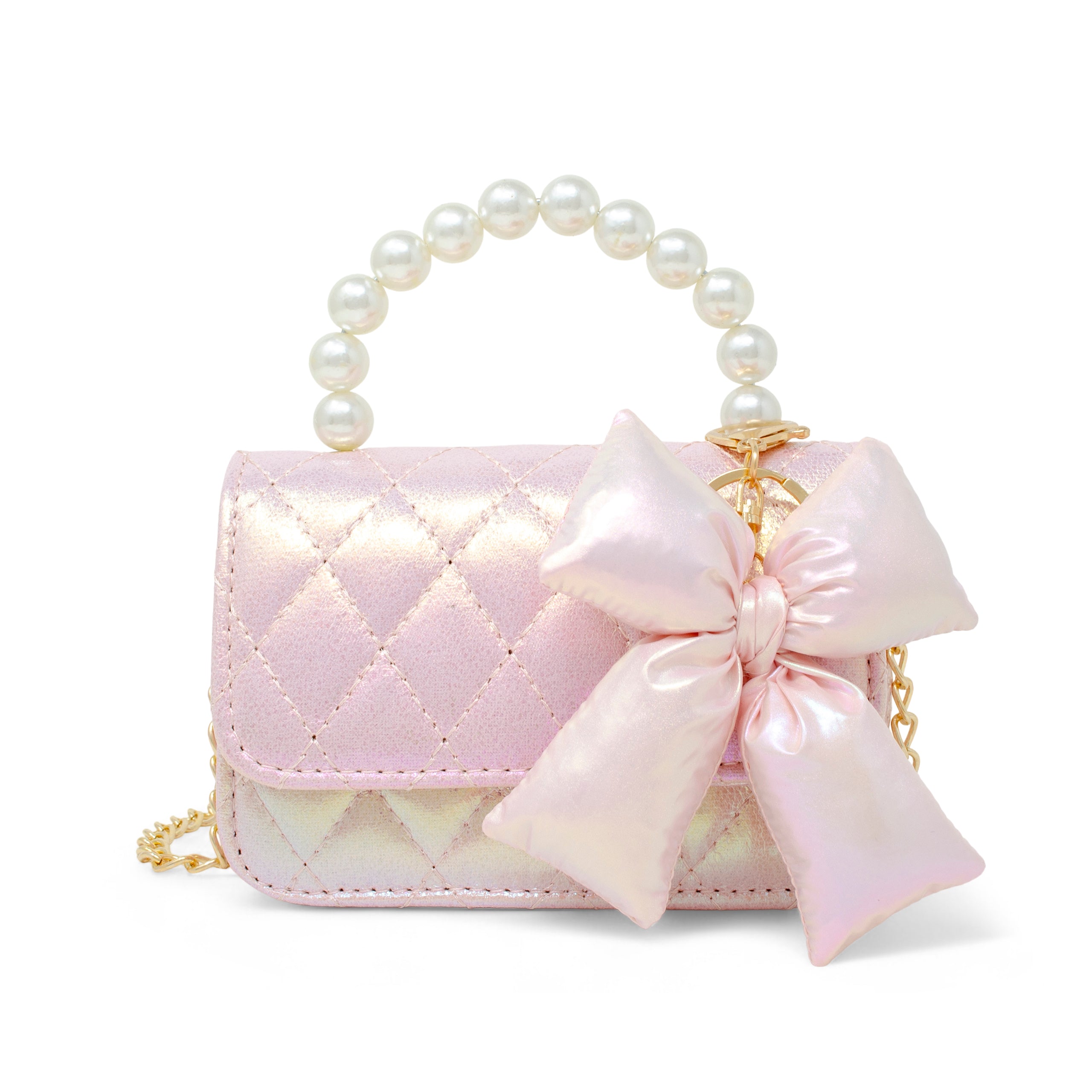  Zomi Gem -  Shiny Quilted Fluffy Bow Handbag - Pink -  Trend Accessories