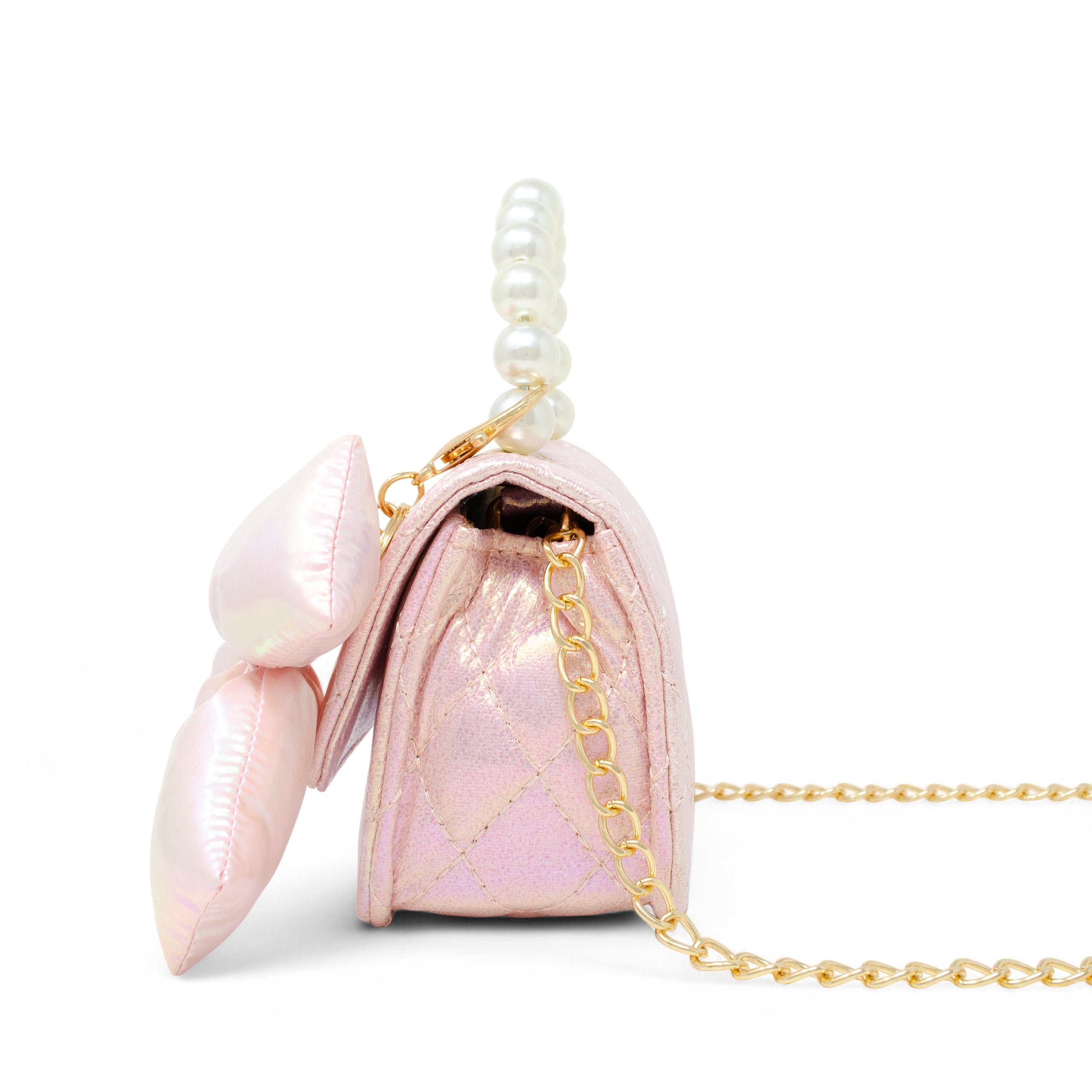  Zomi Gem -  Shiny Quilted Fluffy Bow Handbag - Pink -  Trend Accessories