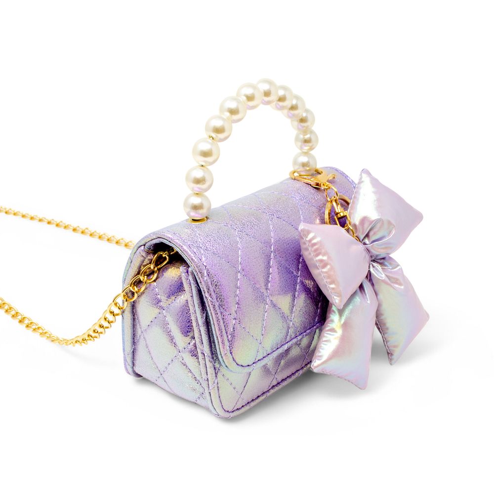  Zomi Gem -  Shiny Quilted Fluffy Bow Handbag - Purple -  Trend Accessories