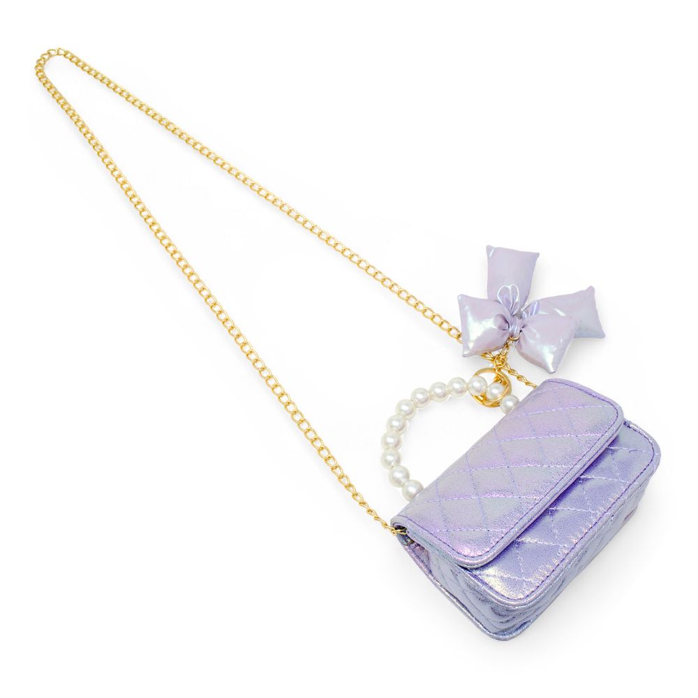  Zomi Gem -  Shiny Quilted Fluffy Bow Handbag - Purple -  Trend Accessories