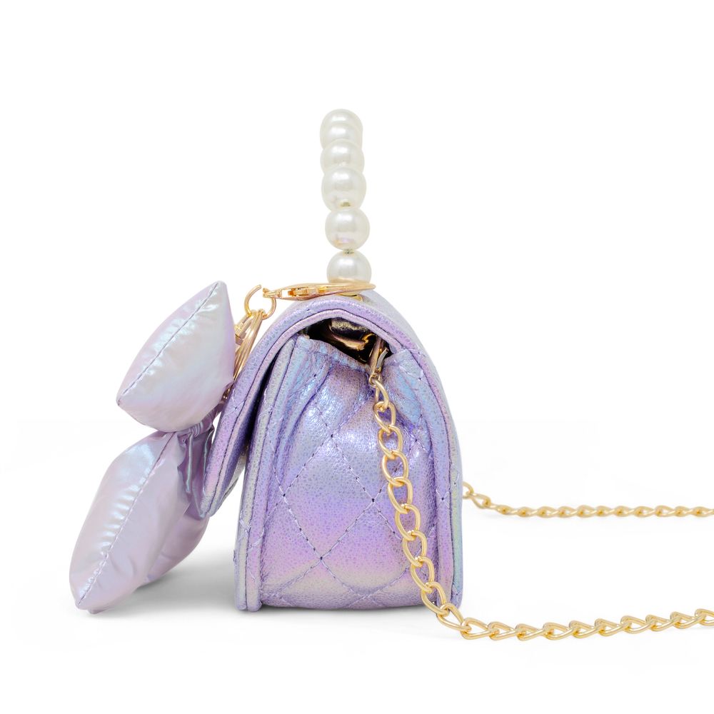  Zomi Gem -  Shiny Quilted Fluffy Bow Handbag - Purple -  Trend Accessories