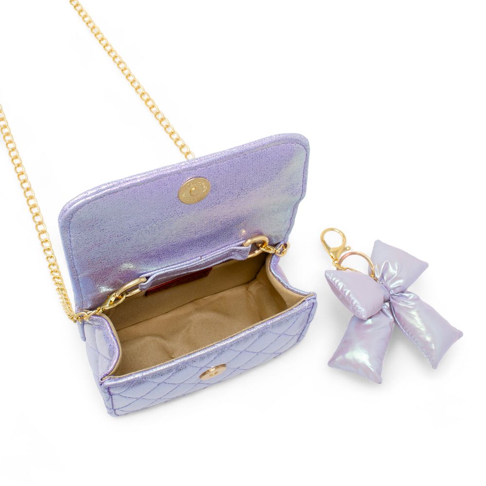  Zomi Gem -  Shiny Quilted Fluffy Bow Handbag - Purple -  Trend Accessories