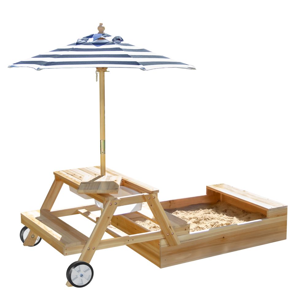  Teamson Kids -  Sorrento Wooden 2-in-1 Picnic Table with Sandbox & Umbrella -  Outdoor