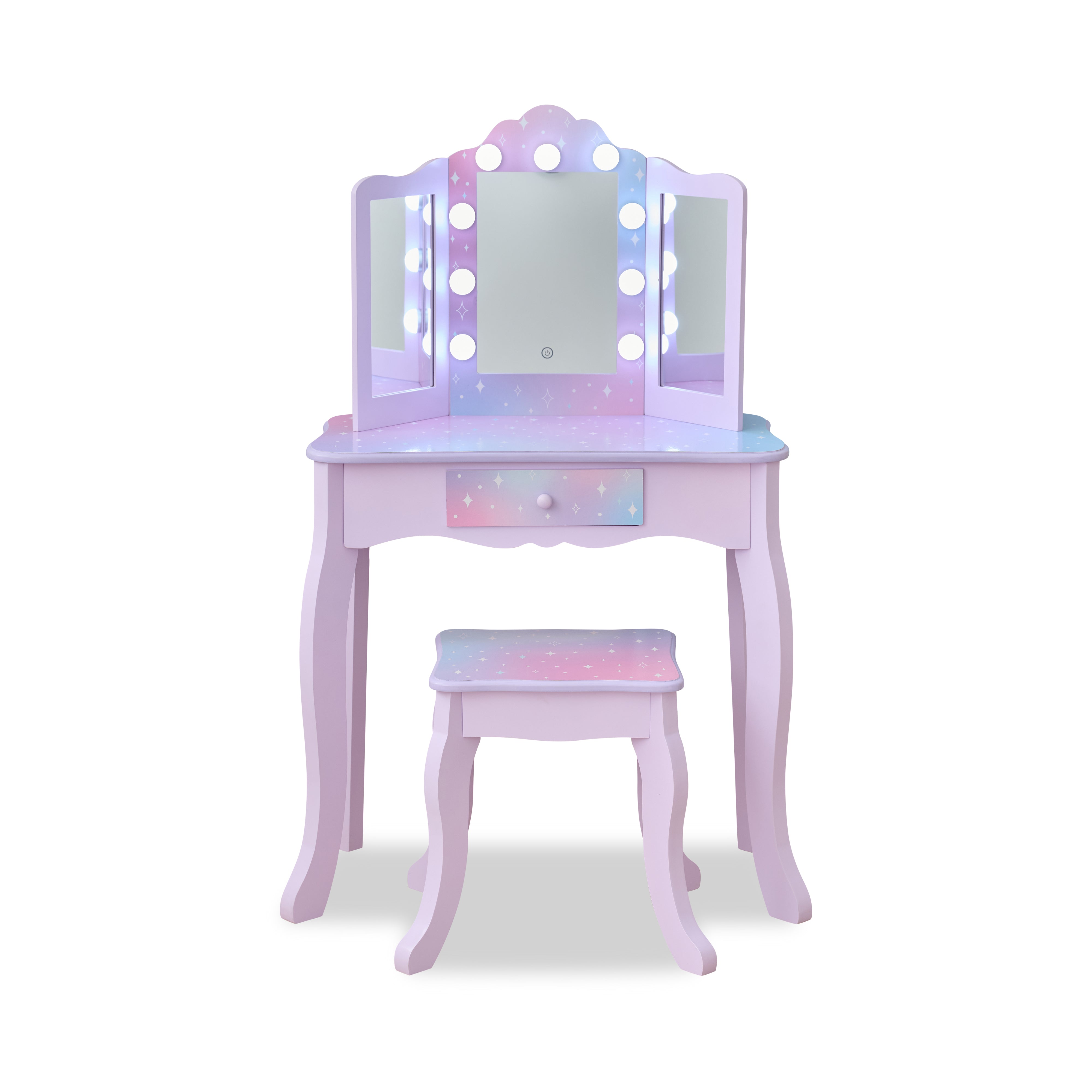  Teamson Kids -  Stardust Gisele Wood Vanity Table with LED Mirror & Drawer - Purple -  Room Decor
