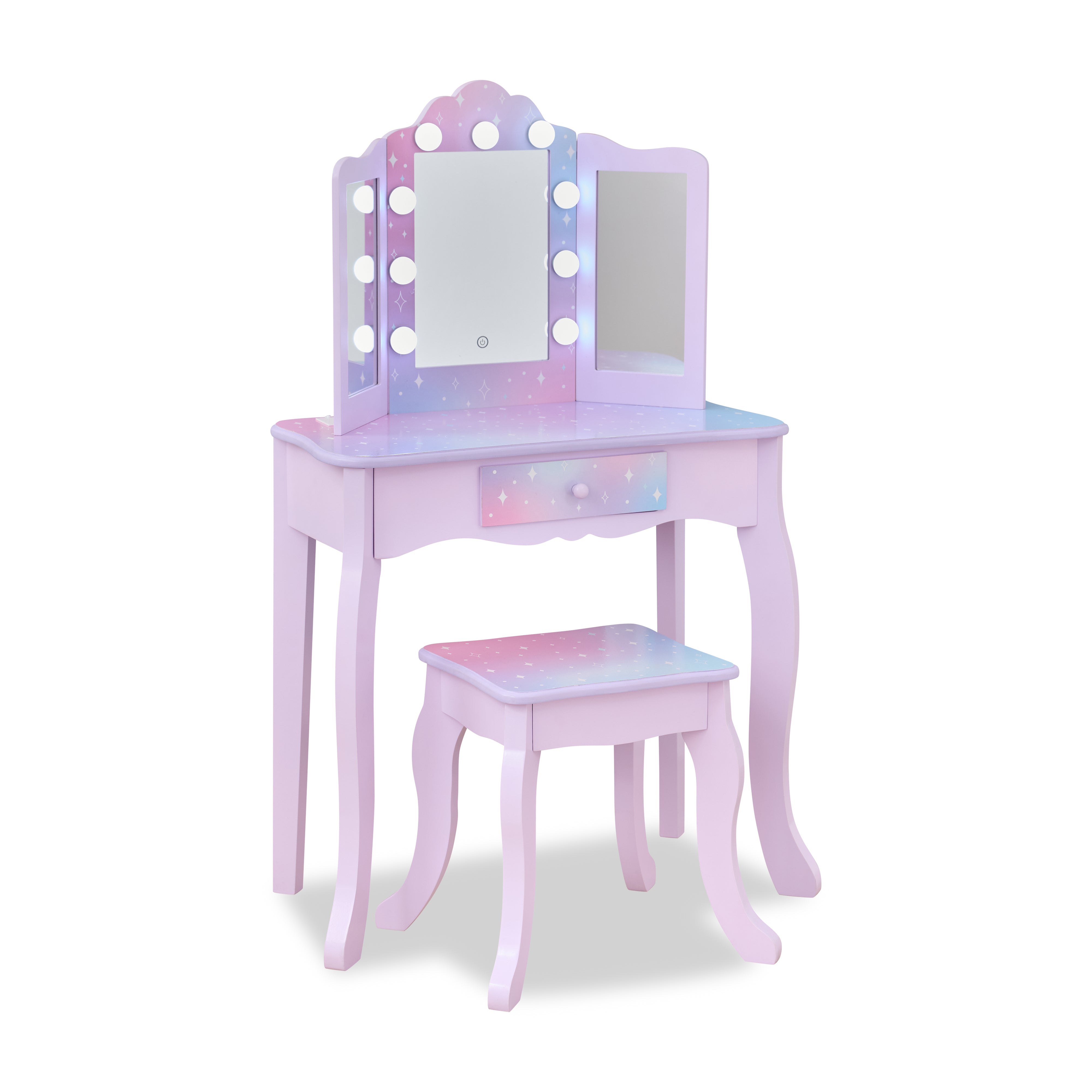  Teamson Kids -  Stardust Gisele Wood Vanity Table with LED Mirror & Drawer - Purple -  Room Decor