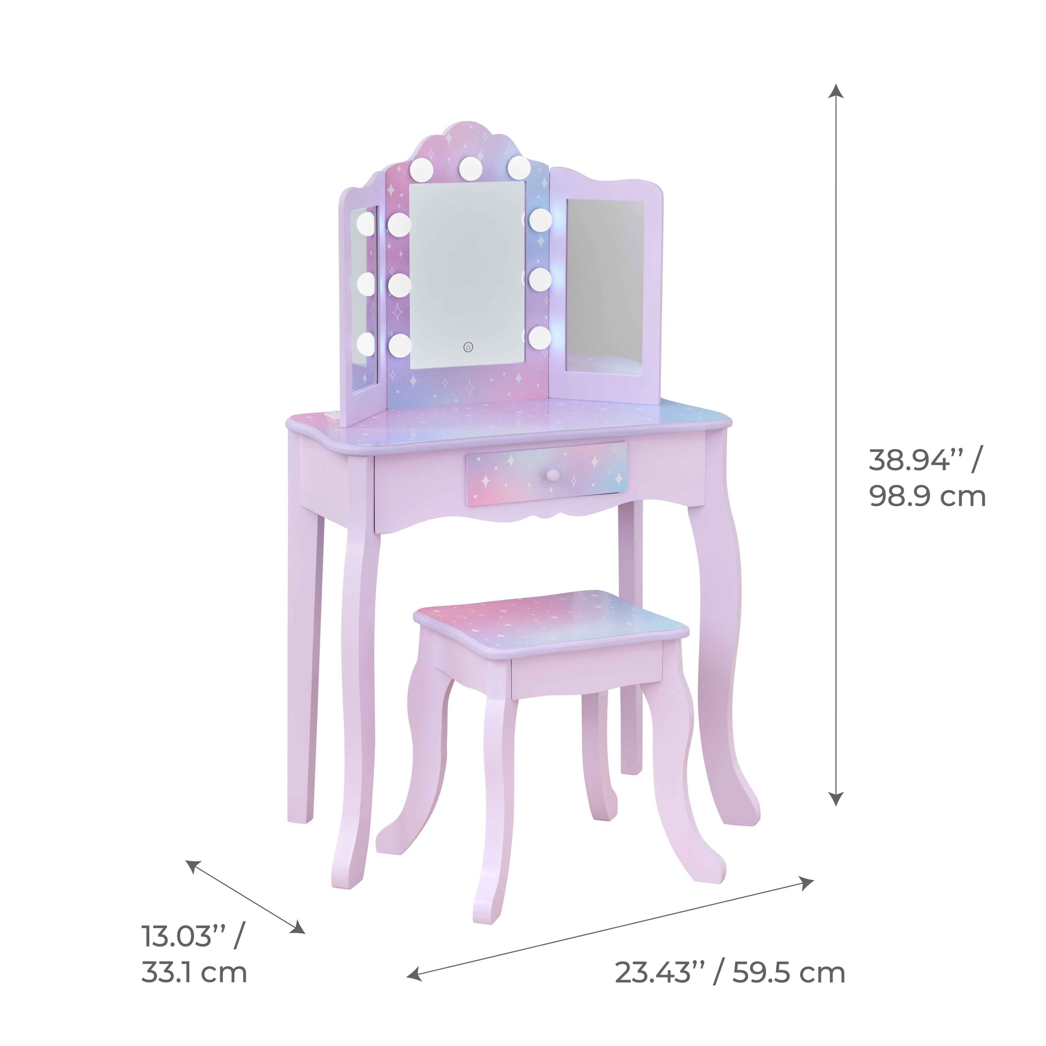  Teamson Kids -  Stardust Gisele Wood Vanity Table with LED Mirror & Drawer - Purple -  Room Decor