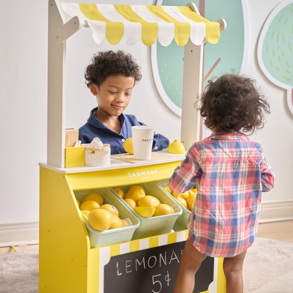  Teamson Kids -  Sunny Citrus Lemonade Stand Playset with Interactive Accessories -  Preschool