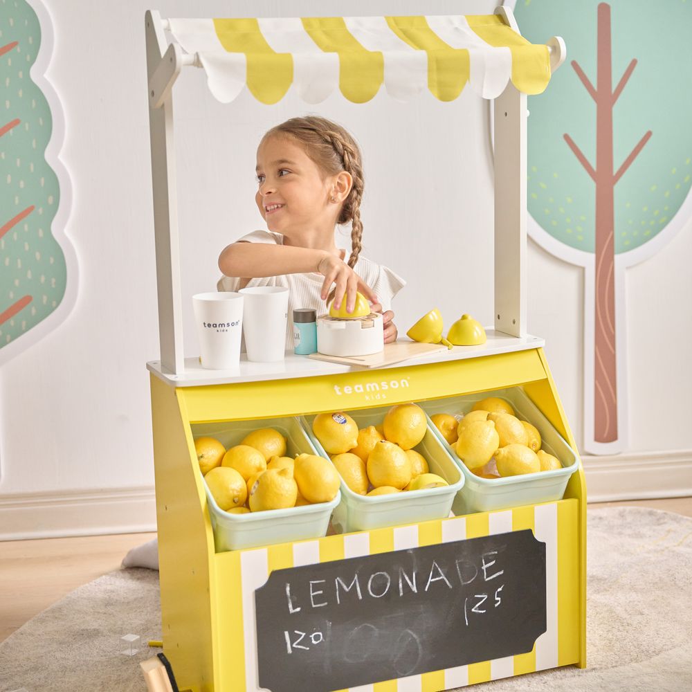  Teamson Kids -  Sunny Citrus Lemonade Stand Playset with Interactive Accessories -  Preschool