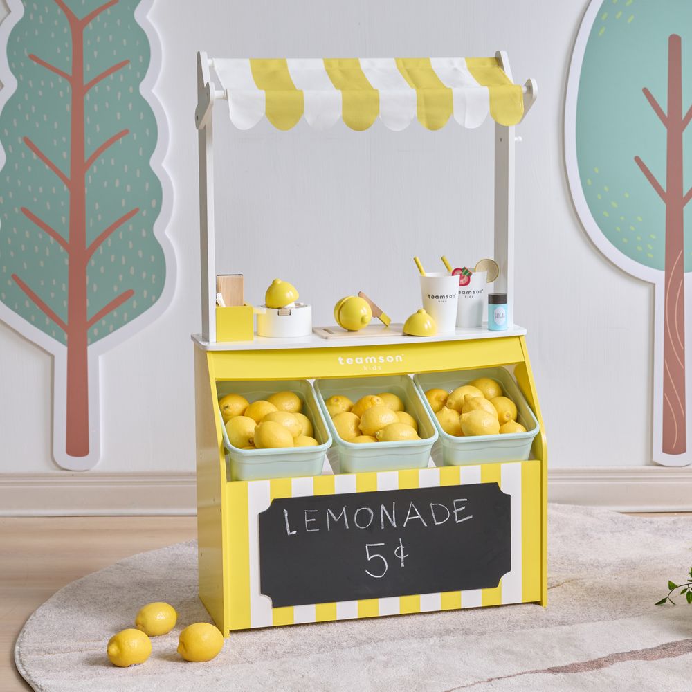  Teamson Kids -  Sunny Citrus Lemonade Stand Playset with Interactive Accessories -  Preschool