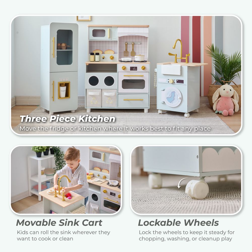 Little Chef Savannah Wooden Play Kitchen with 3 Modular Pieces - Light Blue