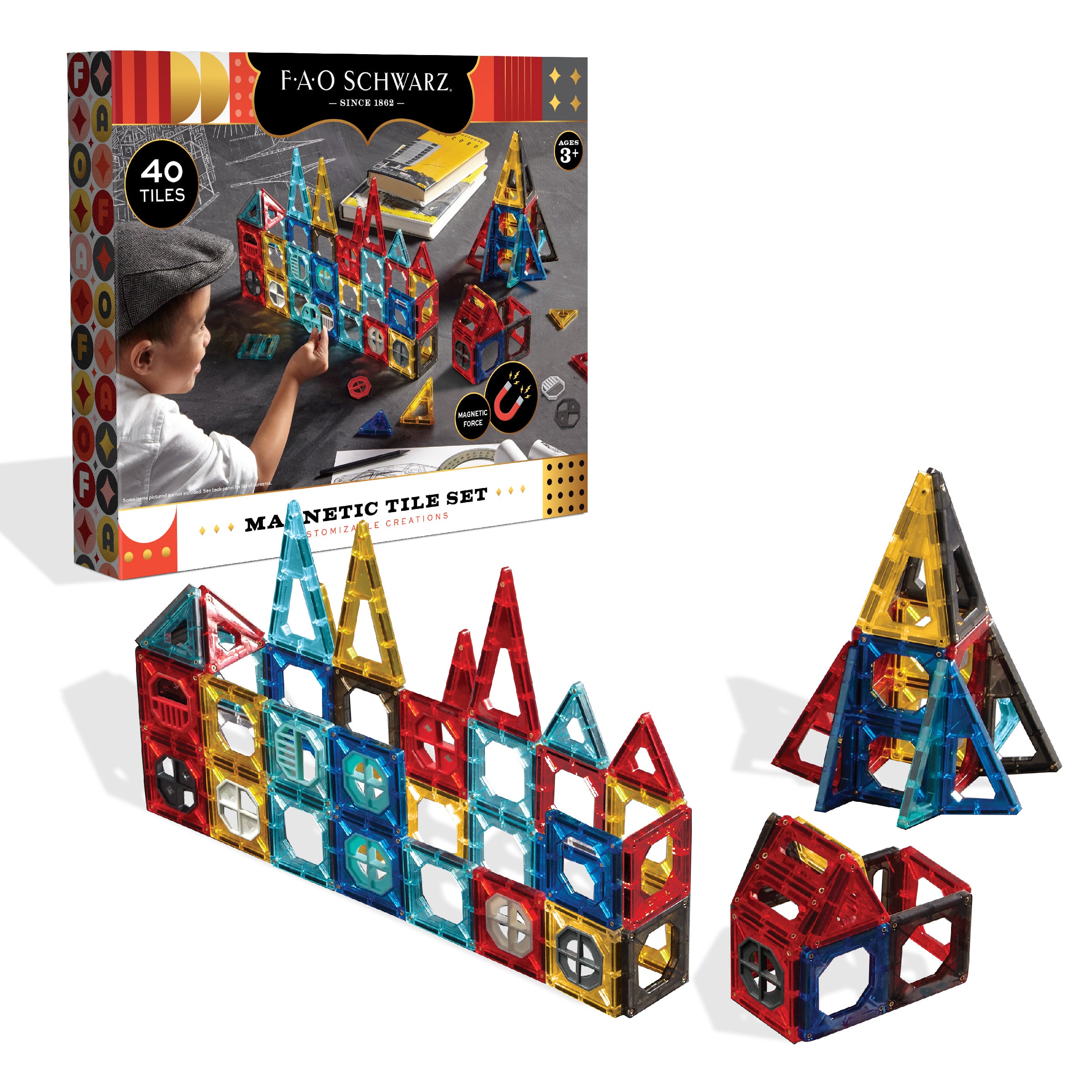 Magnetic Tile Set Custom Creation - 40 Pieces