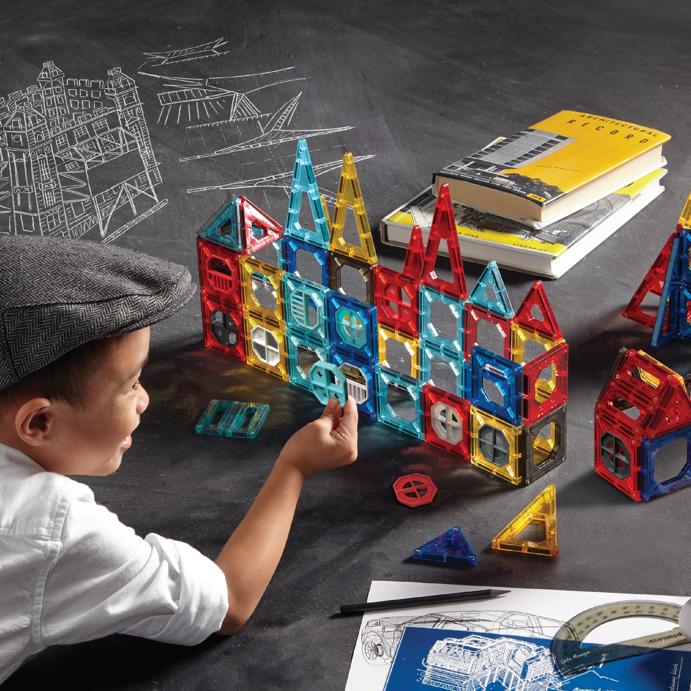 Magnetic Tile Set Custom Creation - 40 Pieces