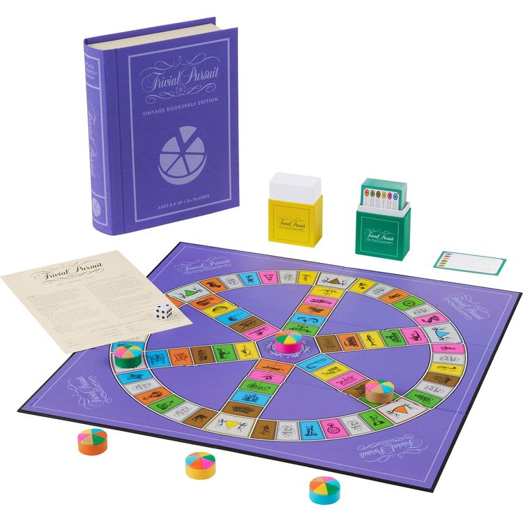  WS Game Company -  Vintage Bookshelf Assortment - 4 Pack - Jenga, Battleship, Checkers & Backgammon, Trivial Pursuit -  Games