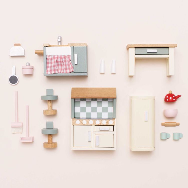  Le Toy Van -  Wooden Dollhouse 20 Piece Kitchen Furniture Set -  Dolls