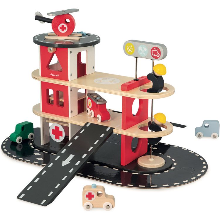  Janod -  Wooden Fire Station Playset -  Preschool