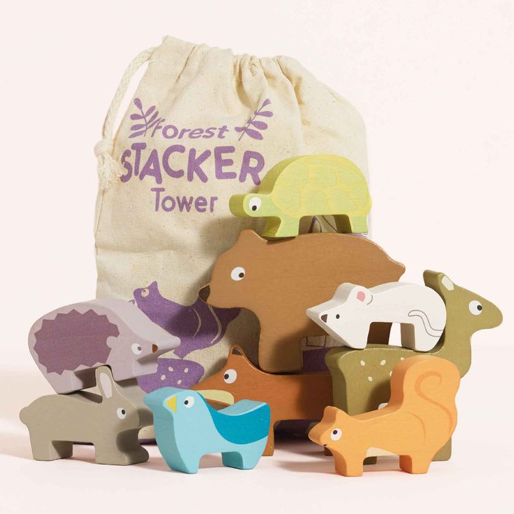  Le Toy Van -  Woodland Stacking Forest Animals & Bag - 10 Pieces -  Infants